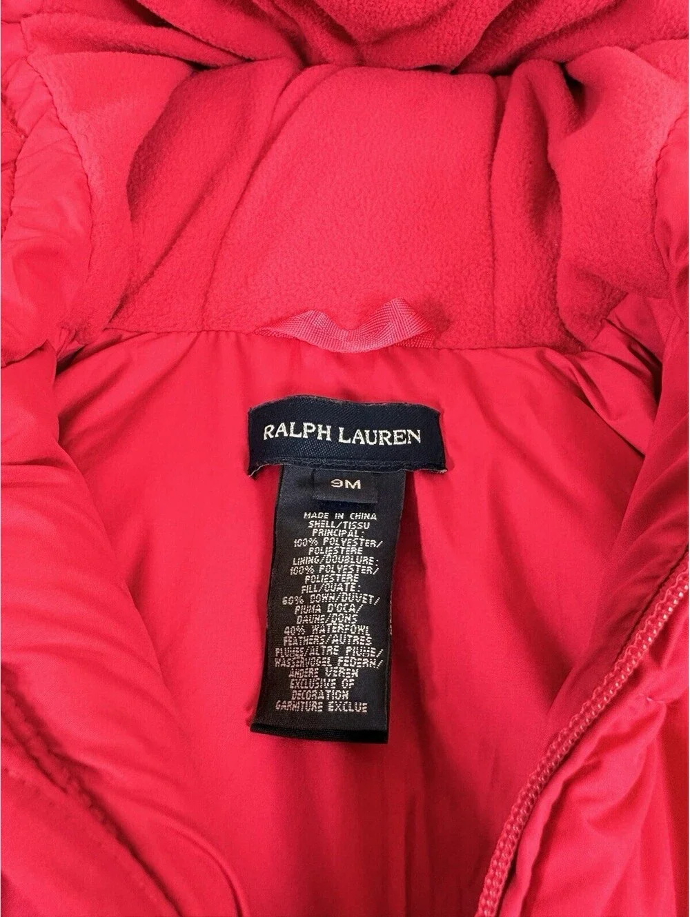 Ralph Lauren Polo Girls Baby Puffer Hooded Peplum Jacket Coat Size 9 Months Pink